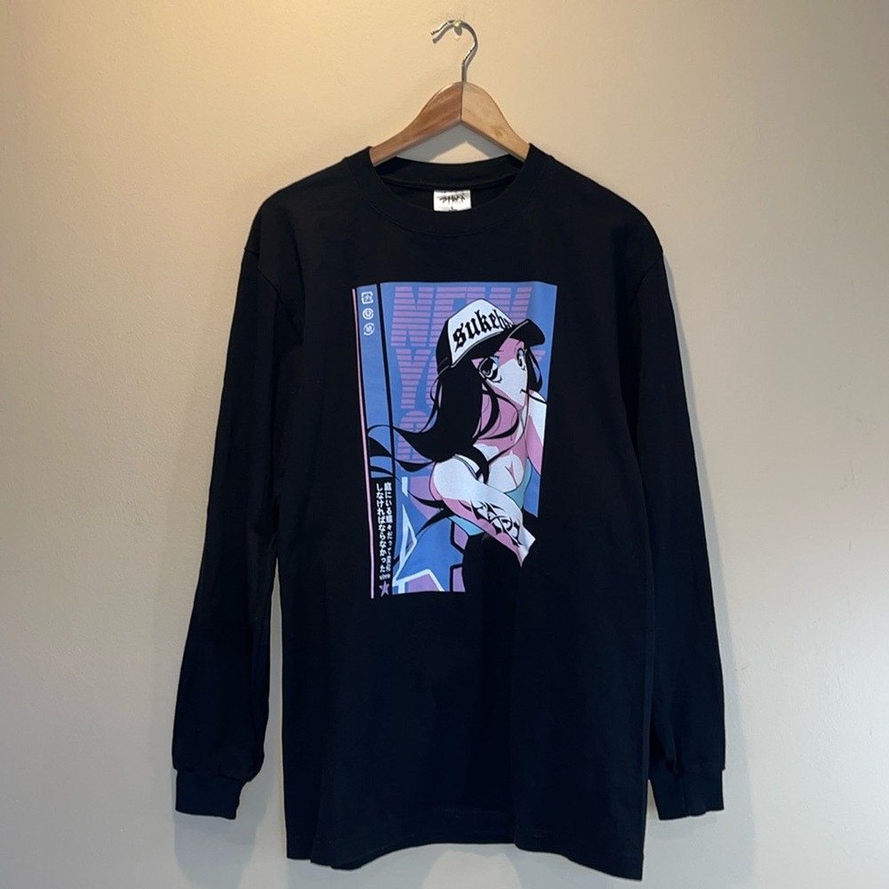 NWOT Vinne Art x Sukeban Collaboration Anime Graphic Black Long Sleeve Shirt